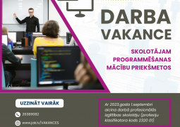Darba vakance skolotājam programmēšanas mācību priekšmetos!